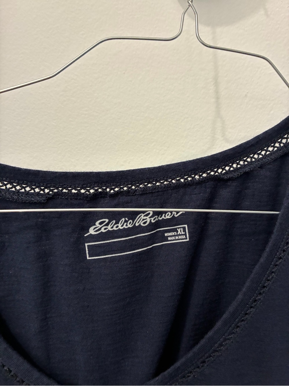 Eddie Bauer Women's Navy Scoop Neck Tee with Lace Trim